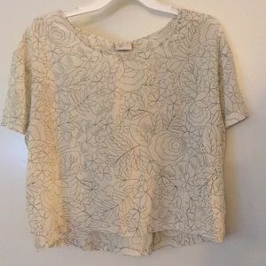 Black and white silk floral top Anthropologie